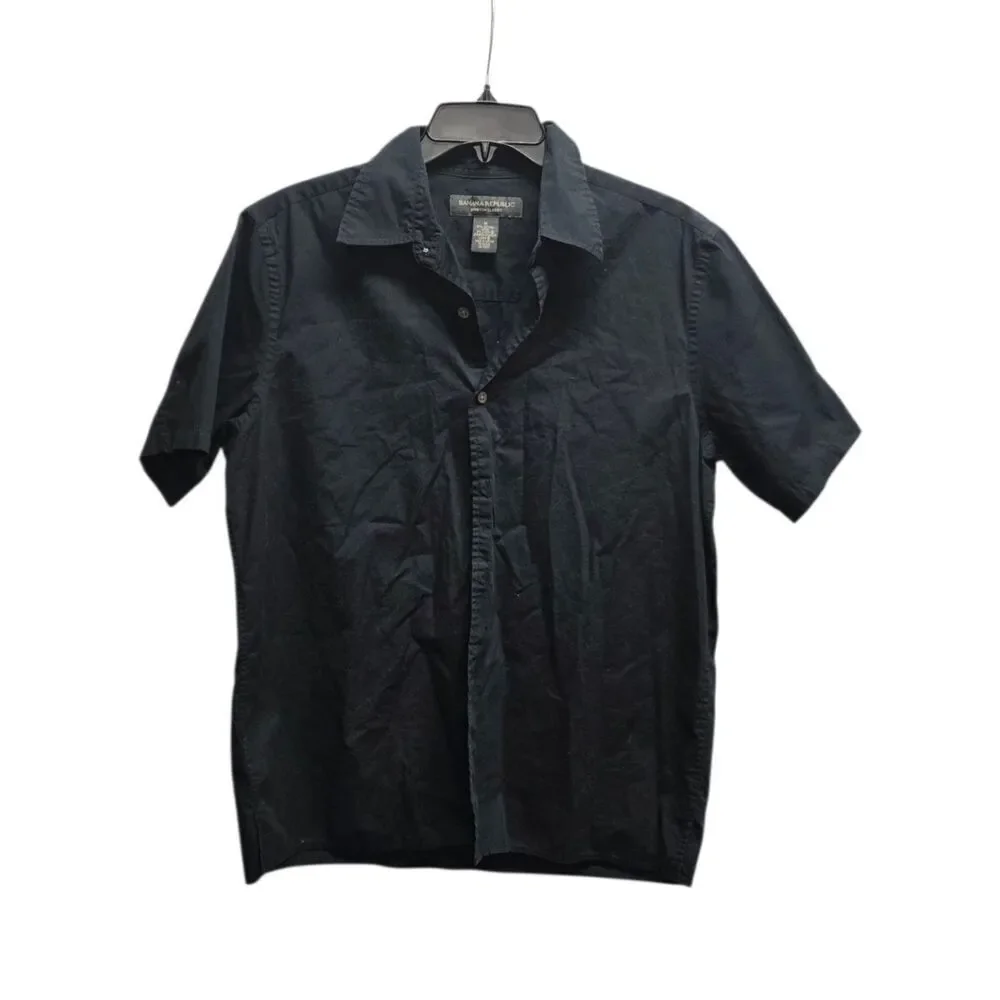 Banana Republic Black Stretch Classic Button Down Shirt Short Sleeve M